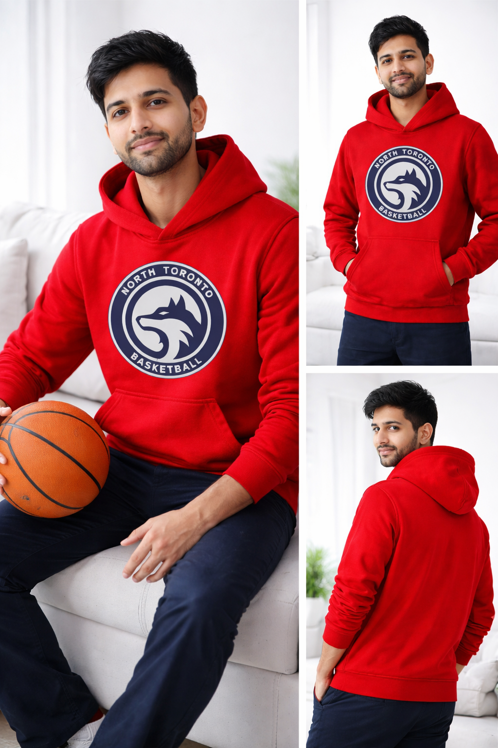 Men’s Casual Red Hooded Sweatshirt with Front Print