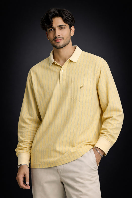 Men’s Premium Yellow Striped Polo T-Shirt – Full Sleeve Casual Wear