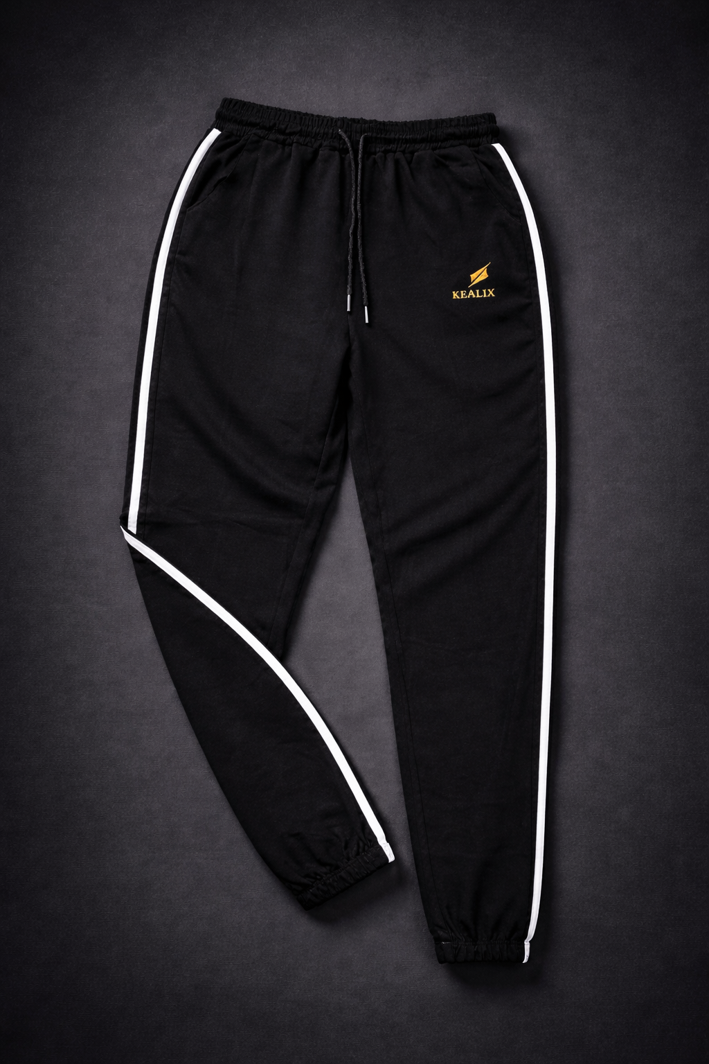 KEALIX Men’s Black Track Pant with White Side Stripe