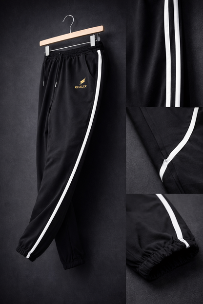 KEALIX Men’s Black Track Pant with White Side Stripe