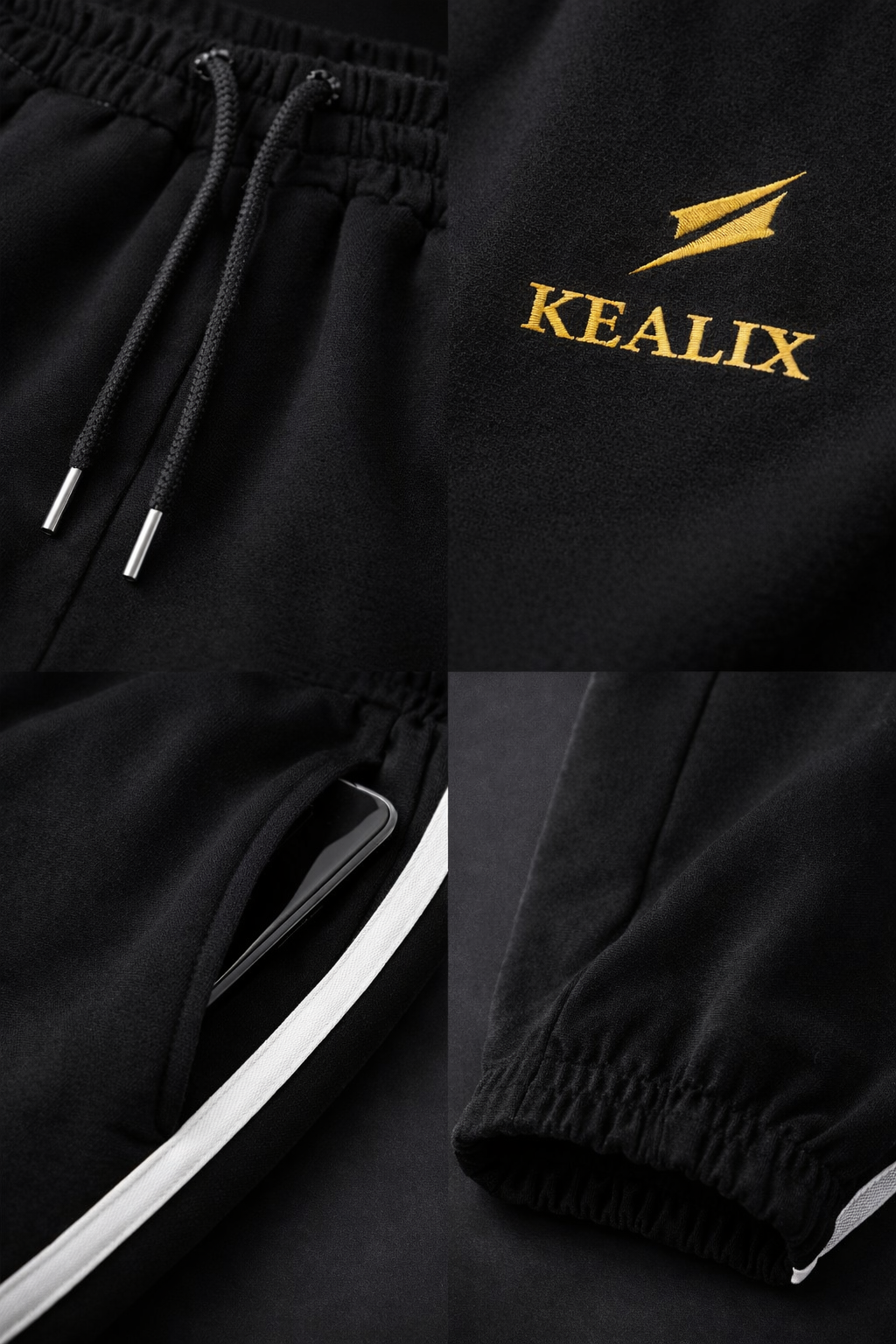 KEALIX Men’s Black Track Pant with White Side Stripe