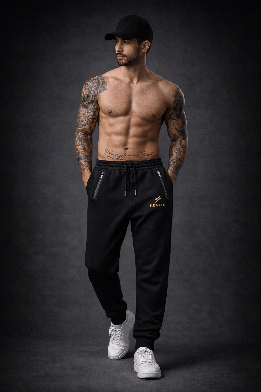 Kealix Men’s Black Premium Jogger Track Pants with Zipper Pockets