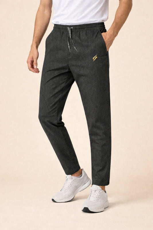 Men’s Black Jogger Track Pants – Elastic Waist, Tapered Fit