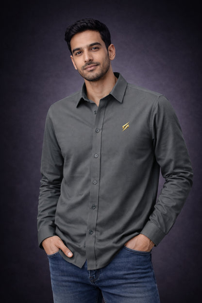 Men’s Designer Grey Solid Shirt | Full Sleeve Casual Wear