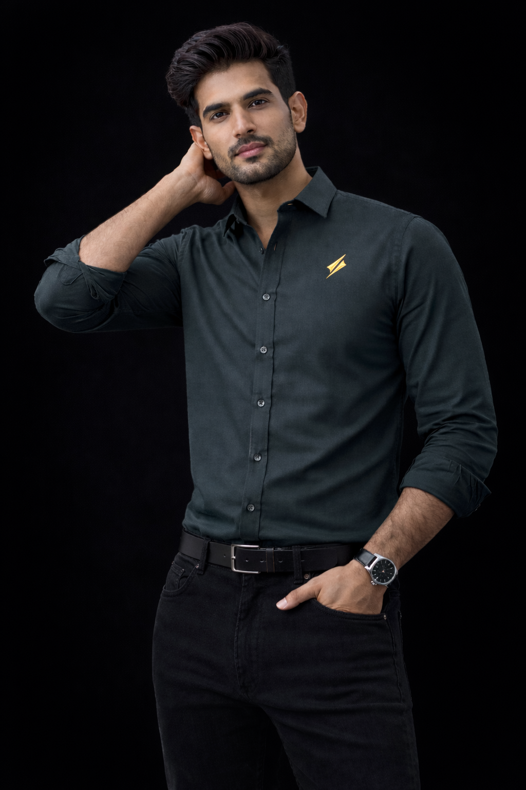Kealix Men’s Solid Black Casual Shirt – Premium Fabric