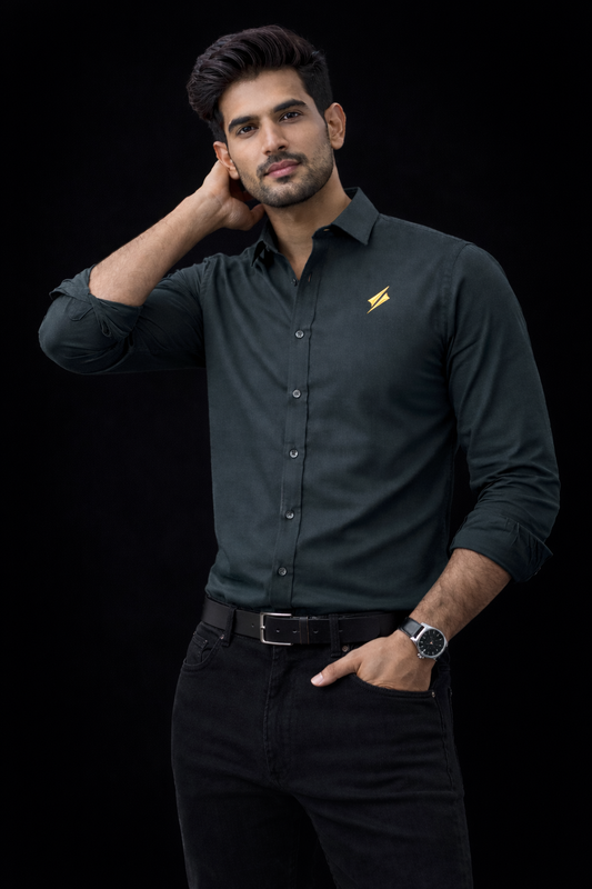 Kealix Men’s Solid Black Casual Shirt – Premium Fabric