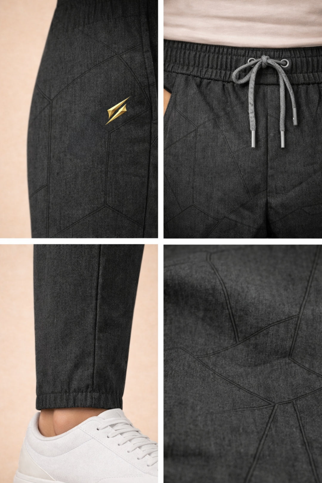 Men’s Black Jogger Track Pants – Elastic Waist, Tapered Fit