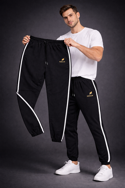 KEALIX Men’s Black Track Pant with White Side Stripe