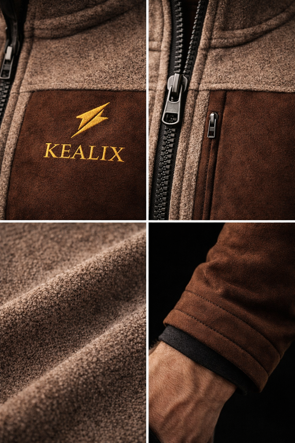 Men’s Premium Two-Tone Quarter-Zip Fleece Pullover – Brown/Beige