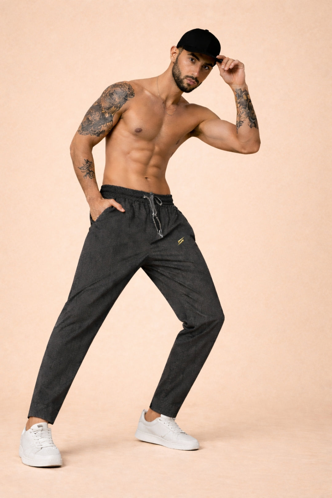 Men’s Black Jogger Track Pants – Elastic Waist, Tapered Fit