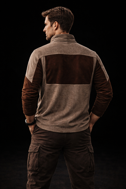 Men’s Premium Two-Tone Quarter-Zip Fleece Pullover – Brown/Beige