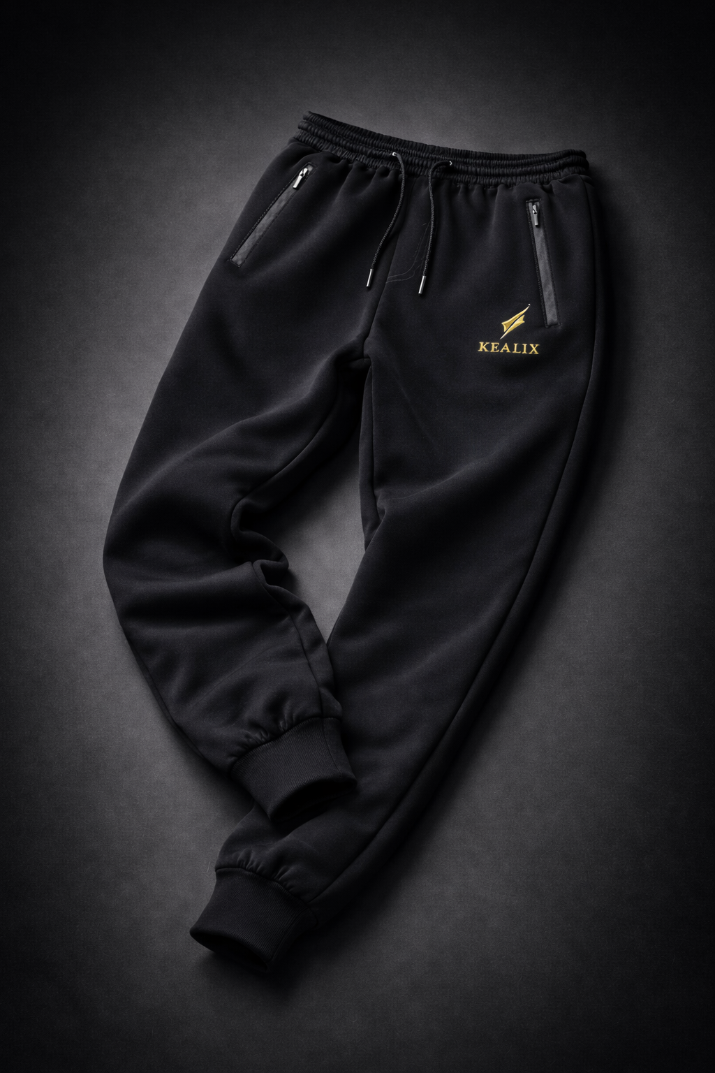 Kealix Men’s Black Premium Jogger Track Pants with Zipper Pockets