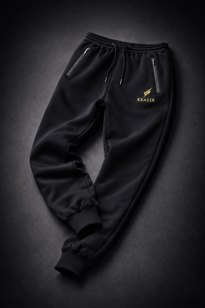 Kealix Men’s Black Premium Jogger Track Pants with Zipper Pockets