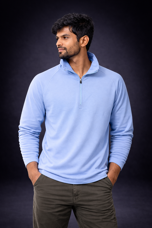Men’s Sky Blue Half Zip Pullover Tshirt